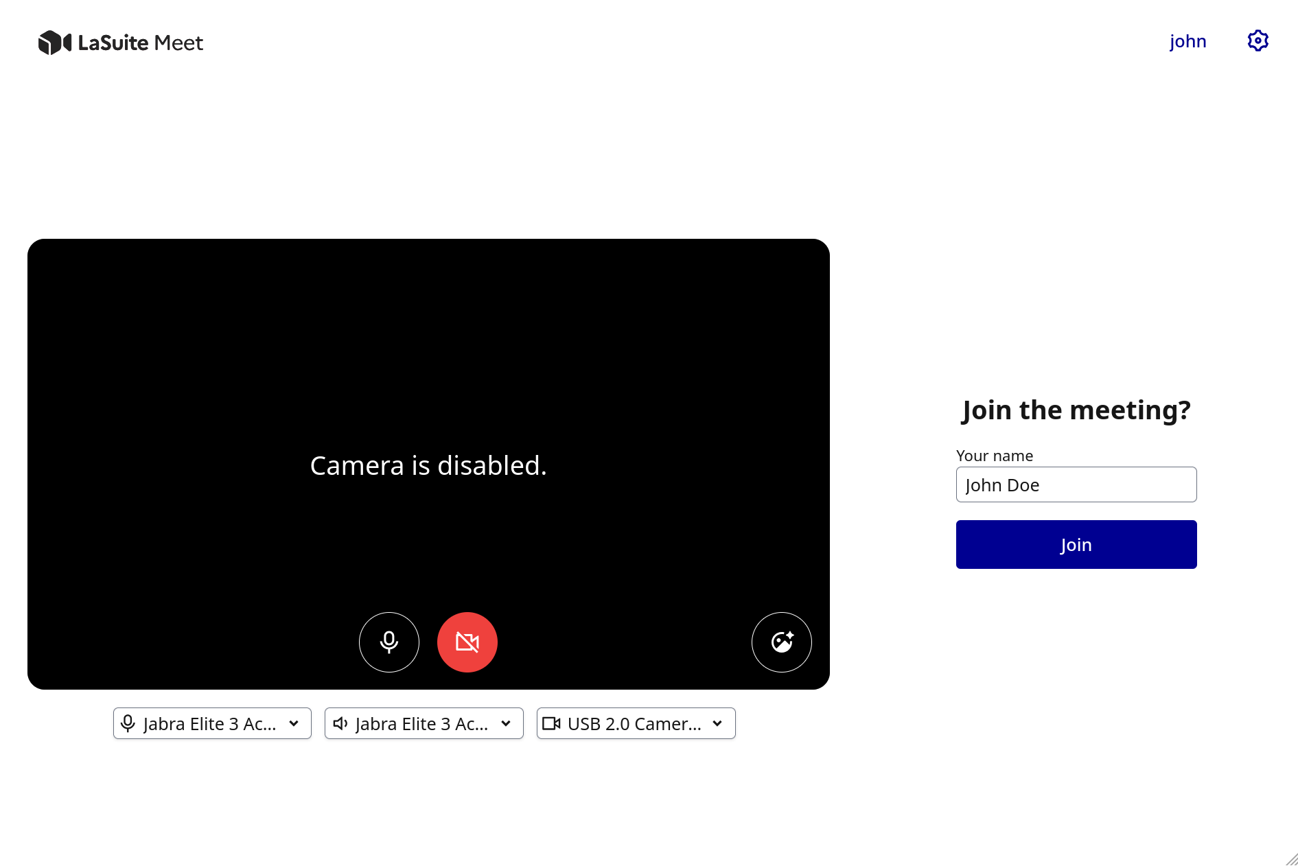 Pre-join screen