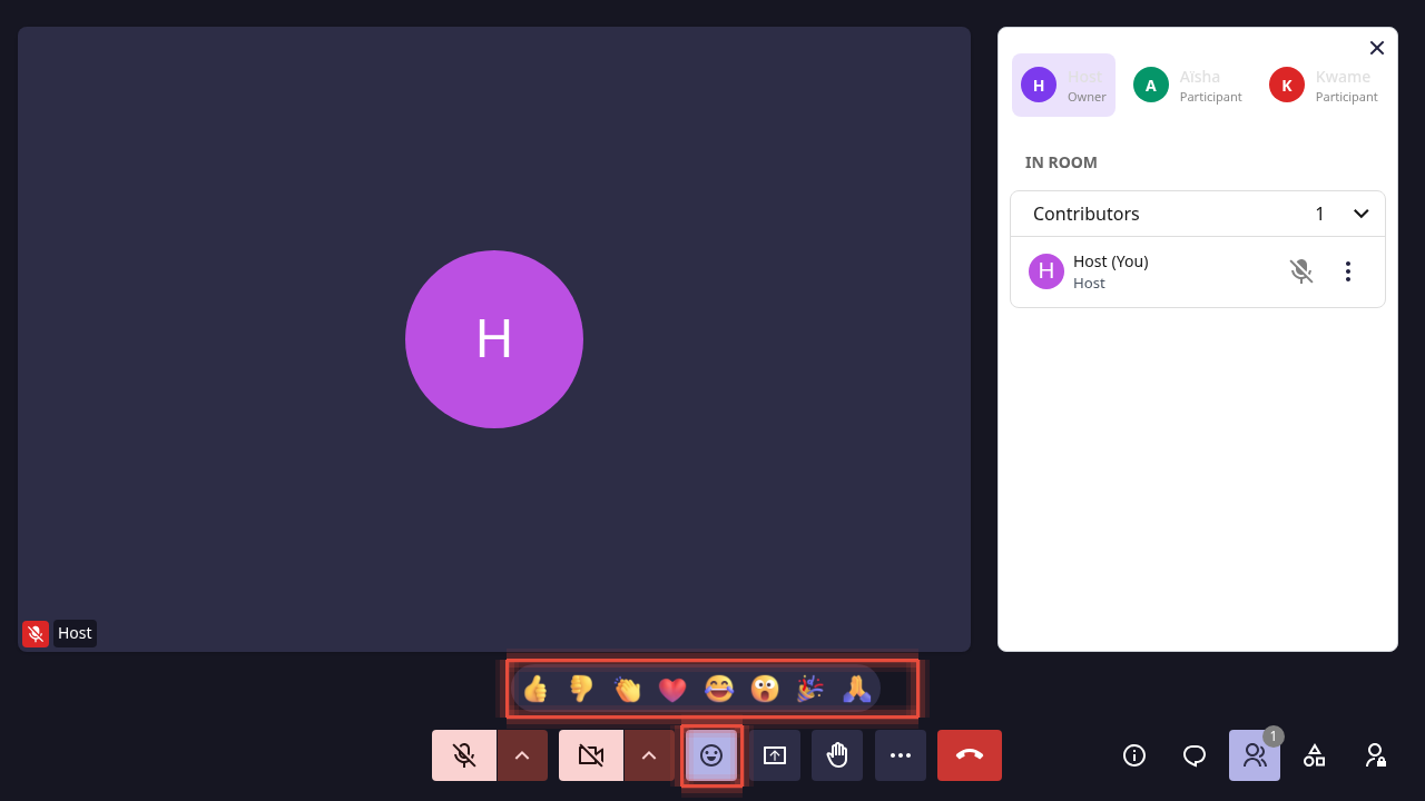 Reactions toolbar